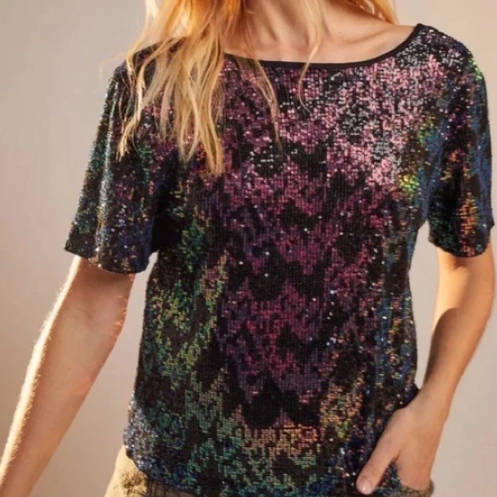 Sanctuary The Glimmer Black Multicolor Sequin Top